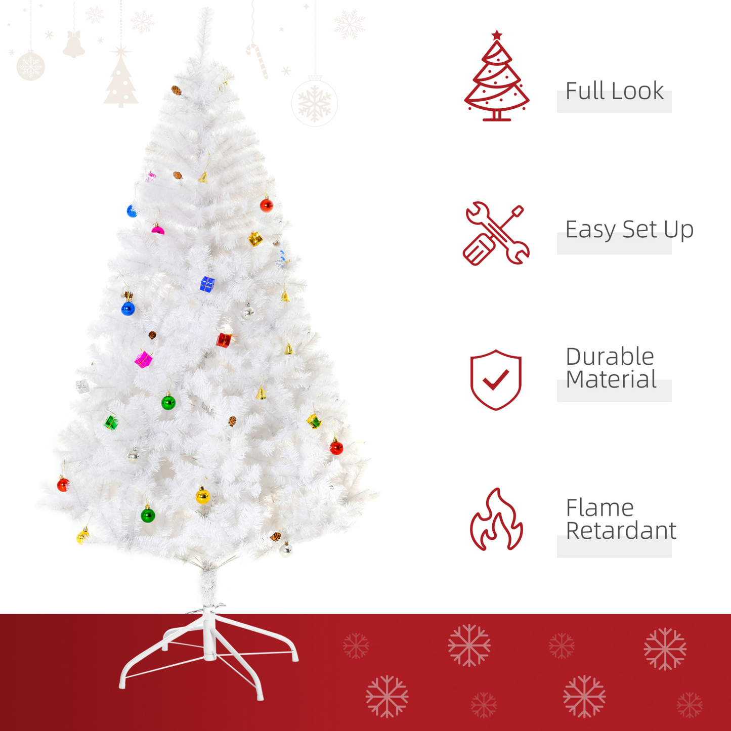 HOMCOM 6ft Artificial Snowy Christmas Tree with Decorations and Sturdy Metal Stand - Elegant Faux White MyLibelula