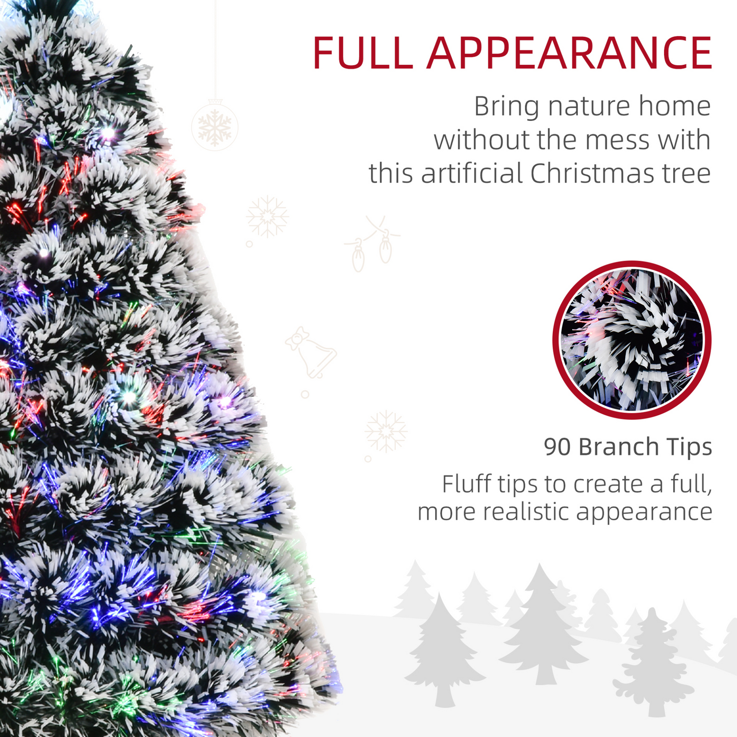 HOMCOM 3ft Artificial Prelit Christmas Tree with Colourful LED Lighting & Snow-Dipped Branches MyLibelula