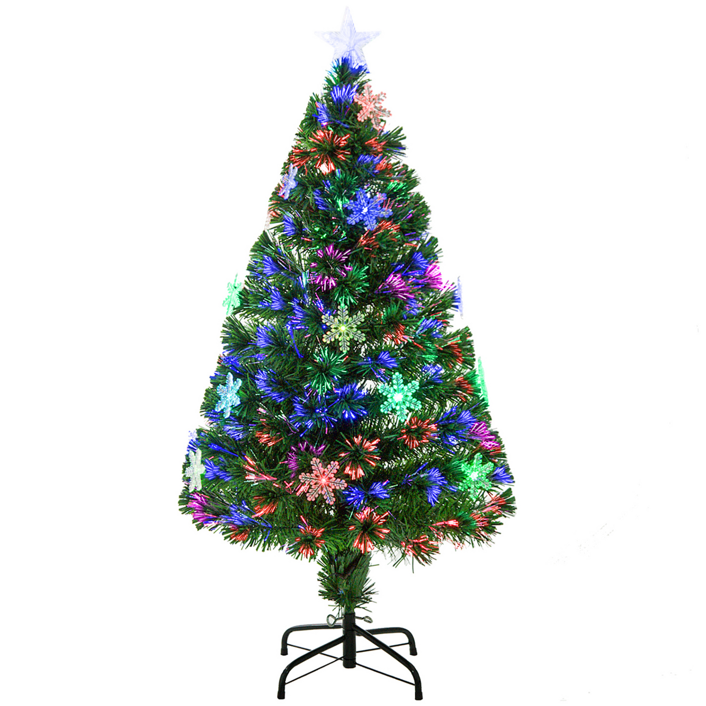 HOMCOM 4FT Green Fibre Optic Artificial Christmas Tree with Multicoloured LED Lights & Snowflakes - Fireproof MyLibelula