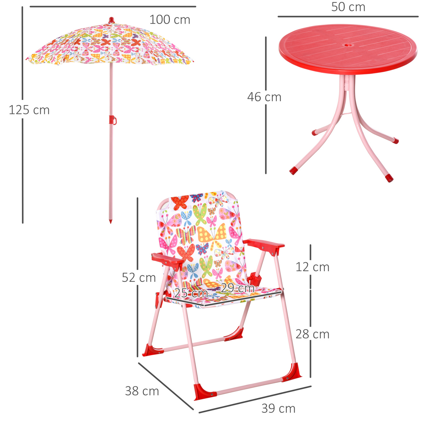 Outsunny Kids Outdoor Bistro Table and Chair Set with Adjustable Parasol – Butterfly Pattern Garden Patio Furniture MyLibelula