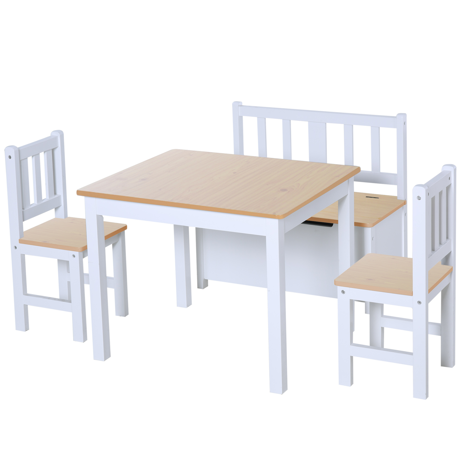 HOMCOM 4-Piece Kids Table and Chair Set with Storage Bench - Fun & Functional Furniture, Natural/White MyLibelula