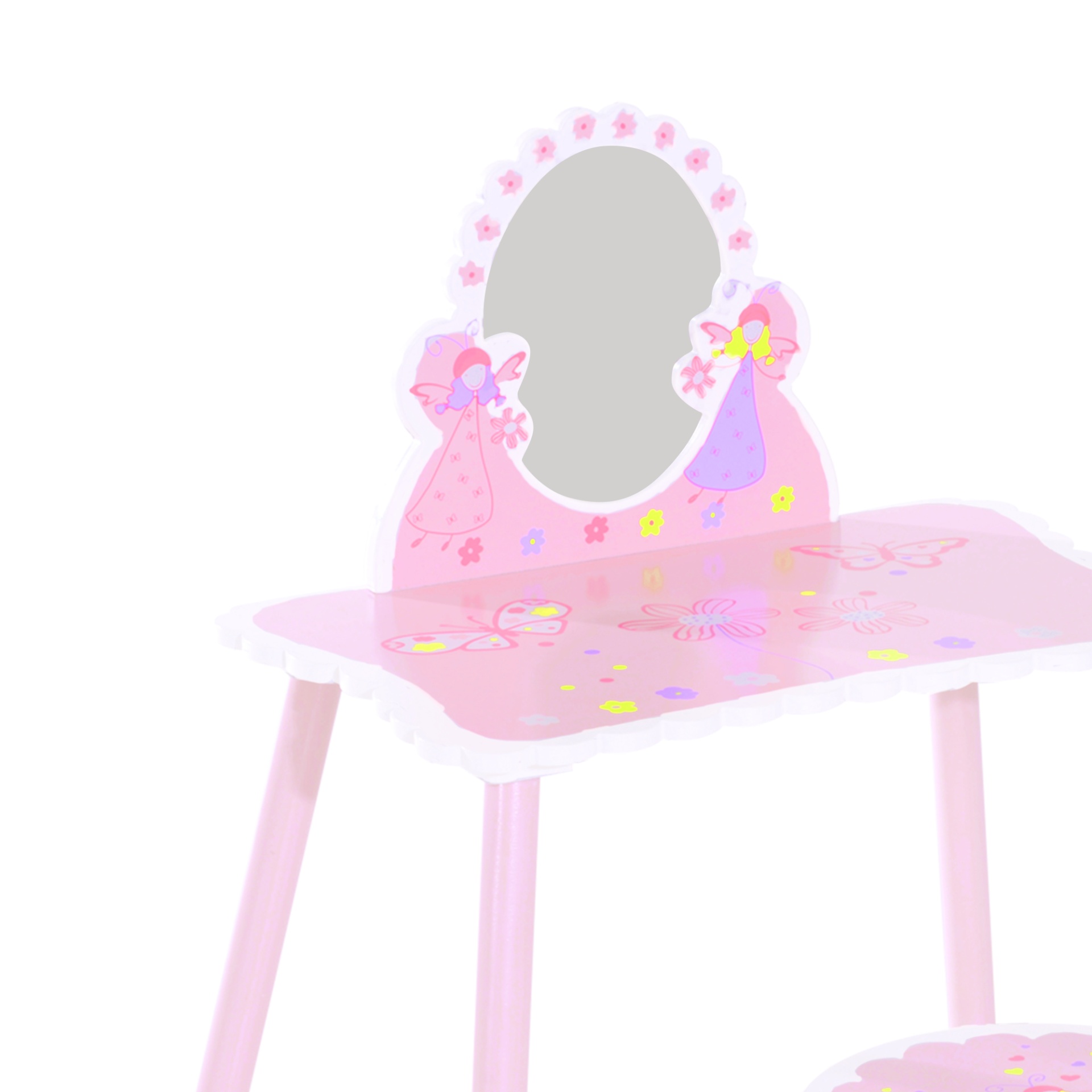 HOMCOM Kids Pink Wooden Dressing Table & Stool Set - Fairy Dresser Play Set w/Mirror MyLibelula