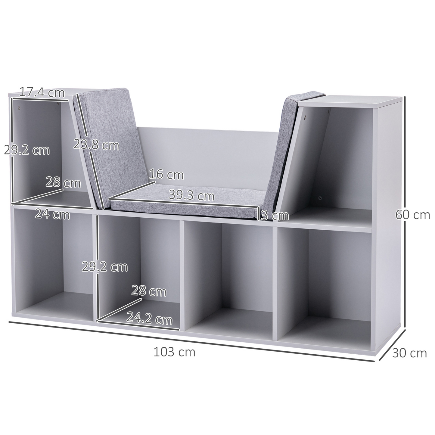 HOMCOM Kids Bookcase Shelf Storage Cabinet Unit with Six Compartments for Toys and Books, Grey MyLibelula