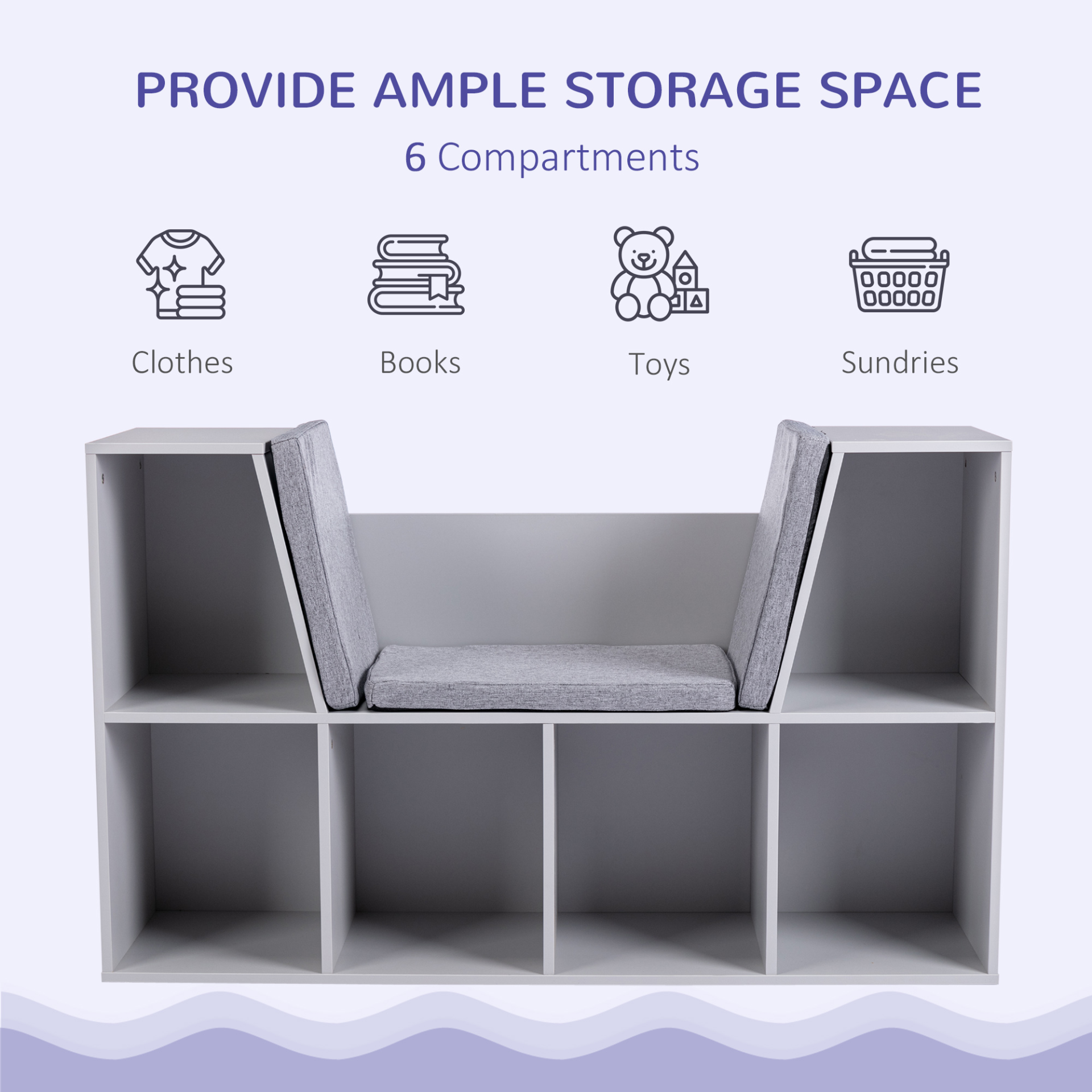 HOMCOM Kids Bookcase Shelf Storage Cabinet Unit with Six Compartments for Toys and Books, Grey MyLibelula