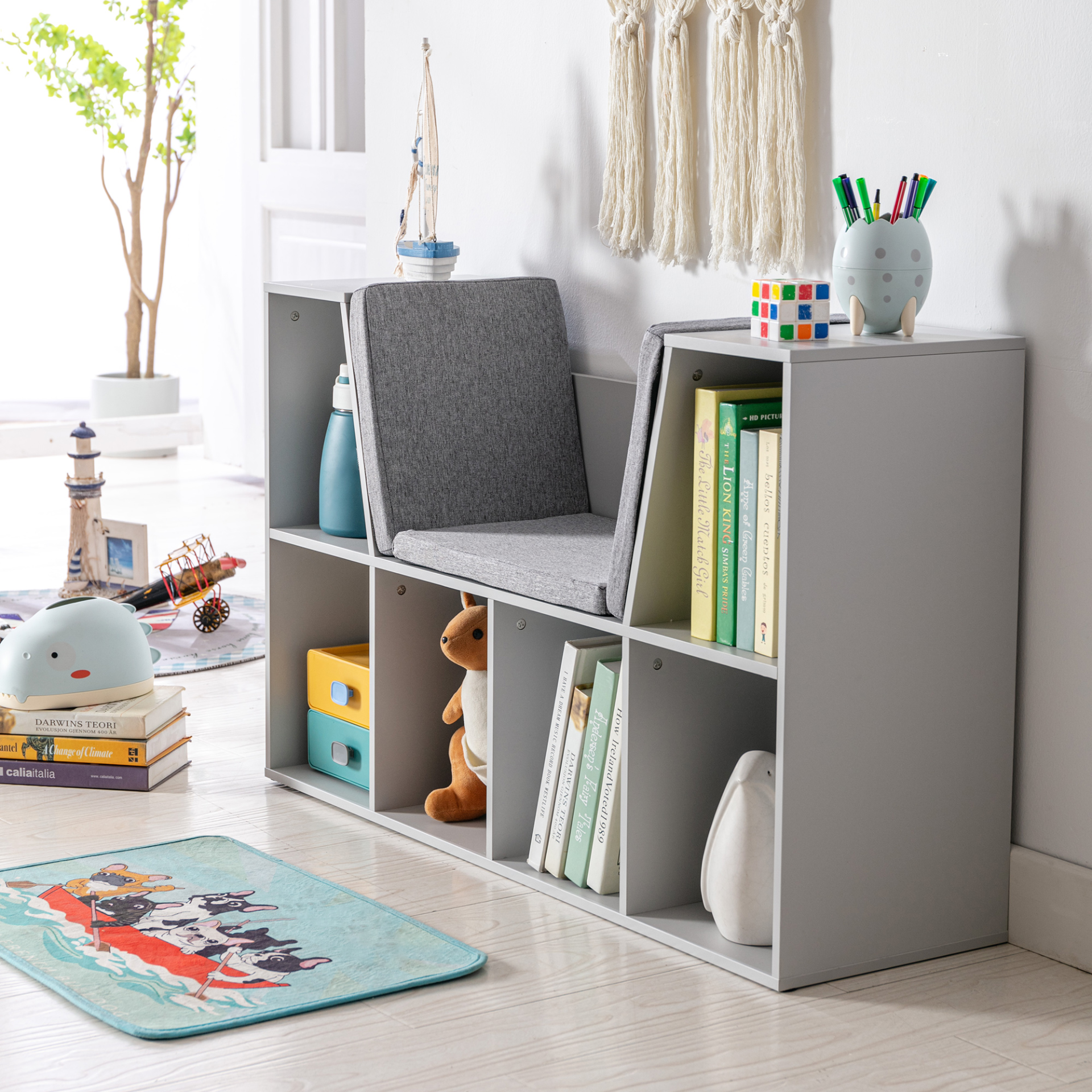 HOMCOM Kids Bookcase Shelf Storage Cabinet Unit with Six Compartments for Toys and Books, Grey MyLibelula