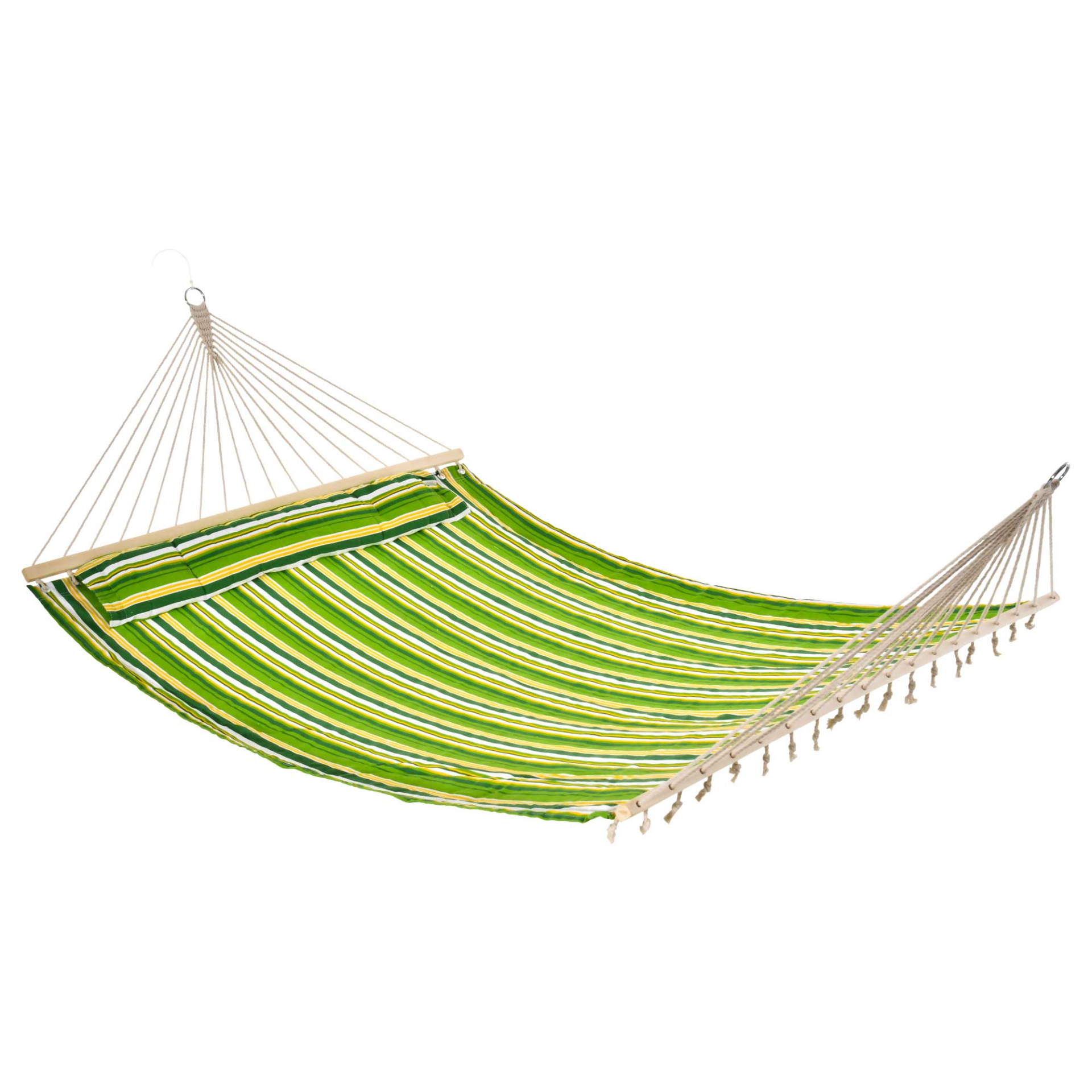 Outsunny Double Cotton Hammock with Pillow - Perfect for Camping, Garden, Beach - Green, 188L x 140W cm MyLibelula