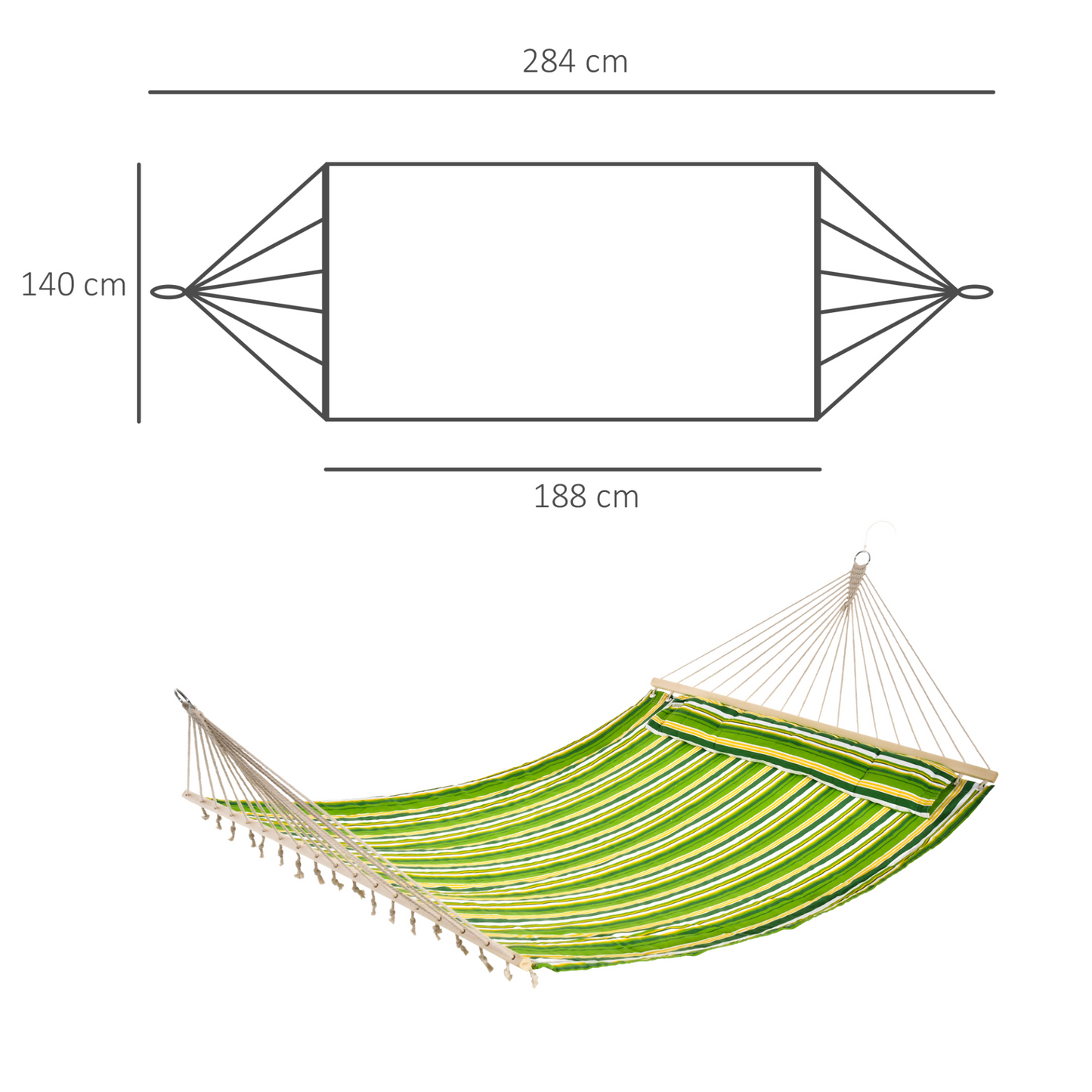 Outsunny Double Cotton Hammock with Pillow - Perfect for Camping, Garden, Beach - Green, 188L x 140W cm MyLibelula