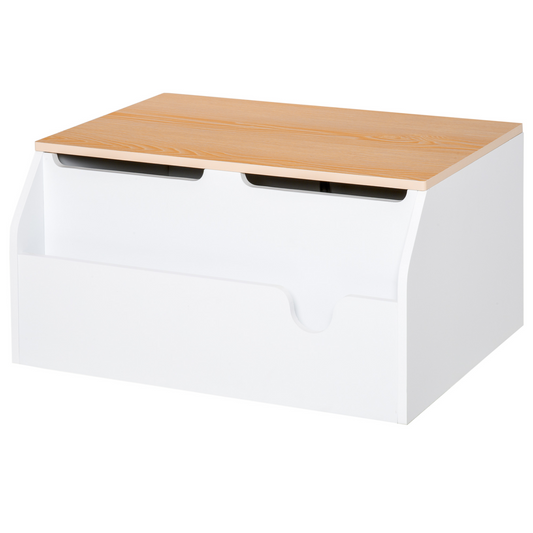 HOMCOM Wooden Kids Toy Box - Children Storage Chest with Book Slot & Safety Hinge - White MyLibelula