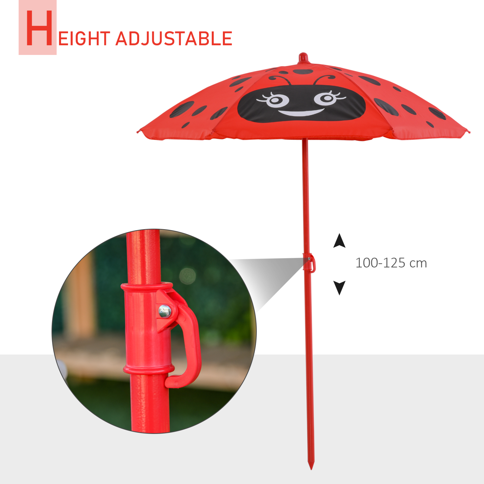 Outsunny Kids Outdoor Bistro Table and Chair Set with Ladybird Pattern and Adjustable Parasol for Garden, Patio, and Backyard MyLibelula