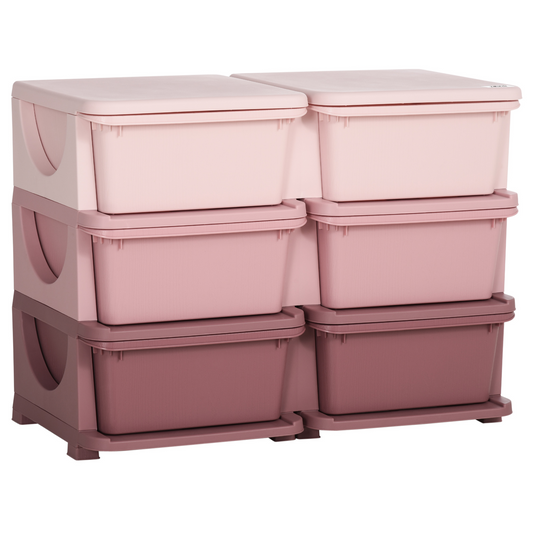 HOMCOM Kids Three-Tier Storage Unit - Pink Toy Organizer for Nursery, Playroom, Classroom MyLibelula