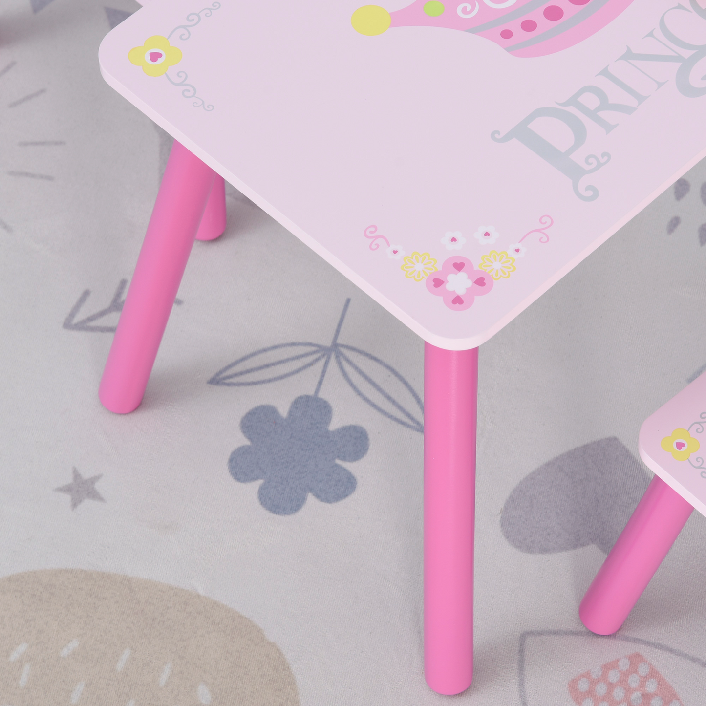 HOMCOM 3 Pcs Kids Table and Chair Set - Princess & Crown Theme | Perfect Gift for Girls Aged 2-4 | Pink MyLibelula