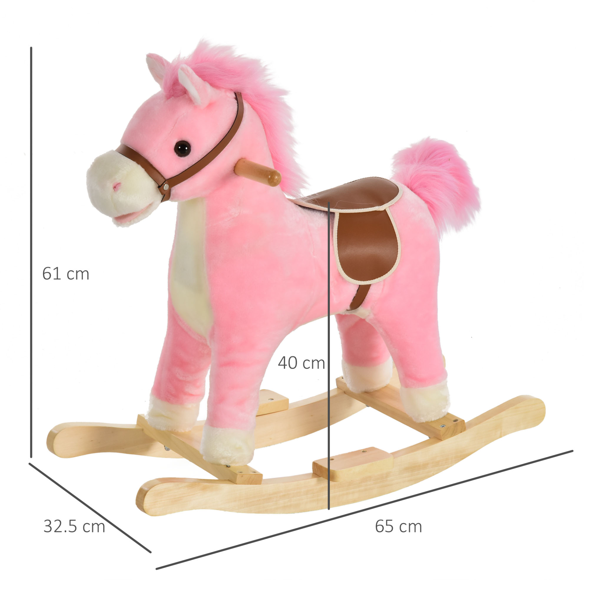 HOMCOM Kids Plush Rocking Horse with Sound, Moving Mouth & Wagging Tail - Pink Ride On Toy for Ages 36-72 Months MyLibelula