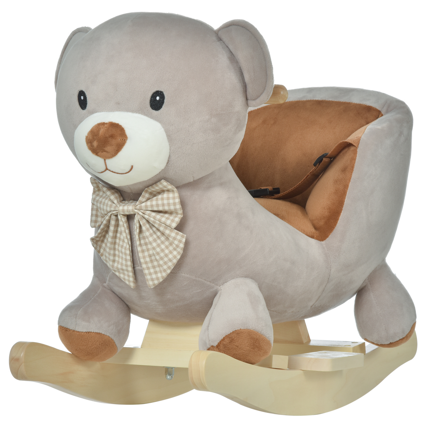 HOMCOM Kids Rocking Horse Bear Seat with Sound & Safety Belt, Plush Grey Ride-On Toy MyLibelula