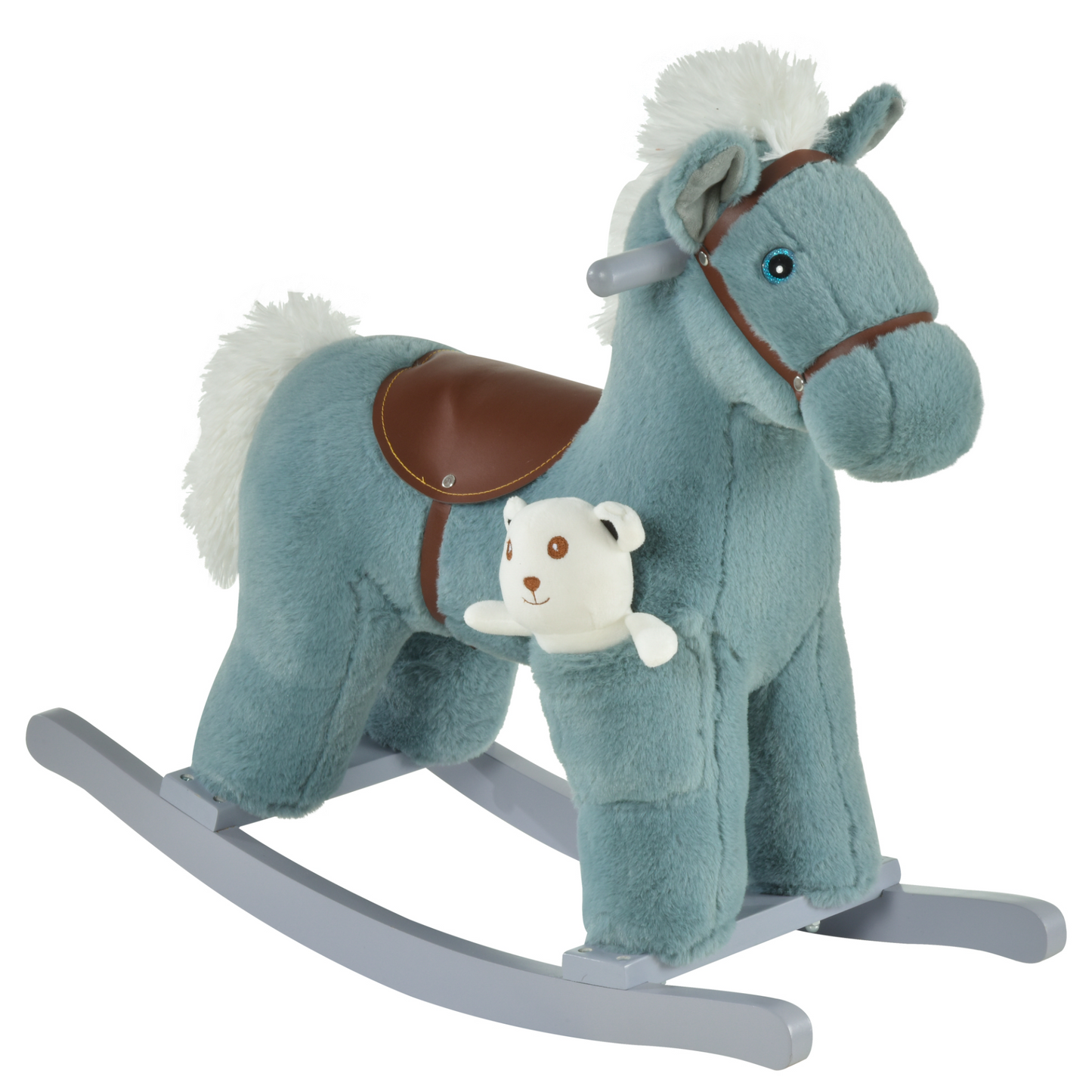 HOMCOM Kids Plush Ride-On Rocking Horse Toy - Blue, Realistic Sounds, Ages 18-36 Months MyLibelula