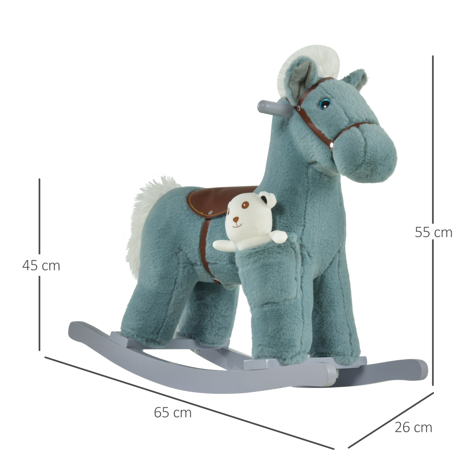 HOMCOM Kids Plush Ride-On Rocking Horse Toy - Blue, Realistic Sounds, Ages 18-36 Months MyLibelula