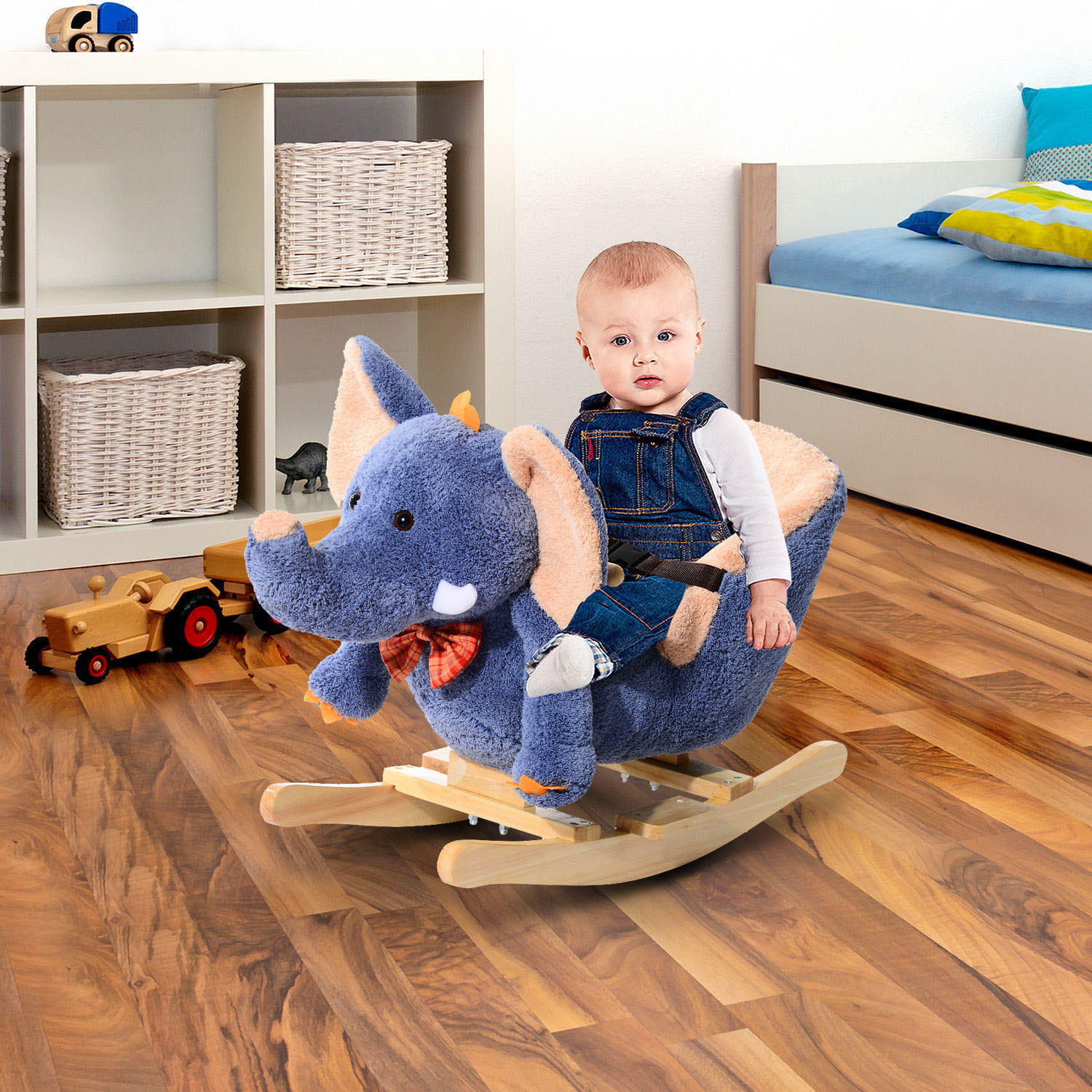 HOMCOM Plush Elephant Rocking Horse Toy with Sound – Ideal Baby & Toddler Gift, Blue MyLibelula