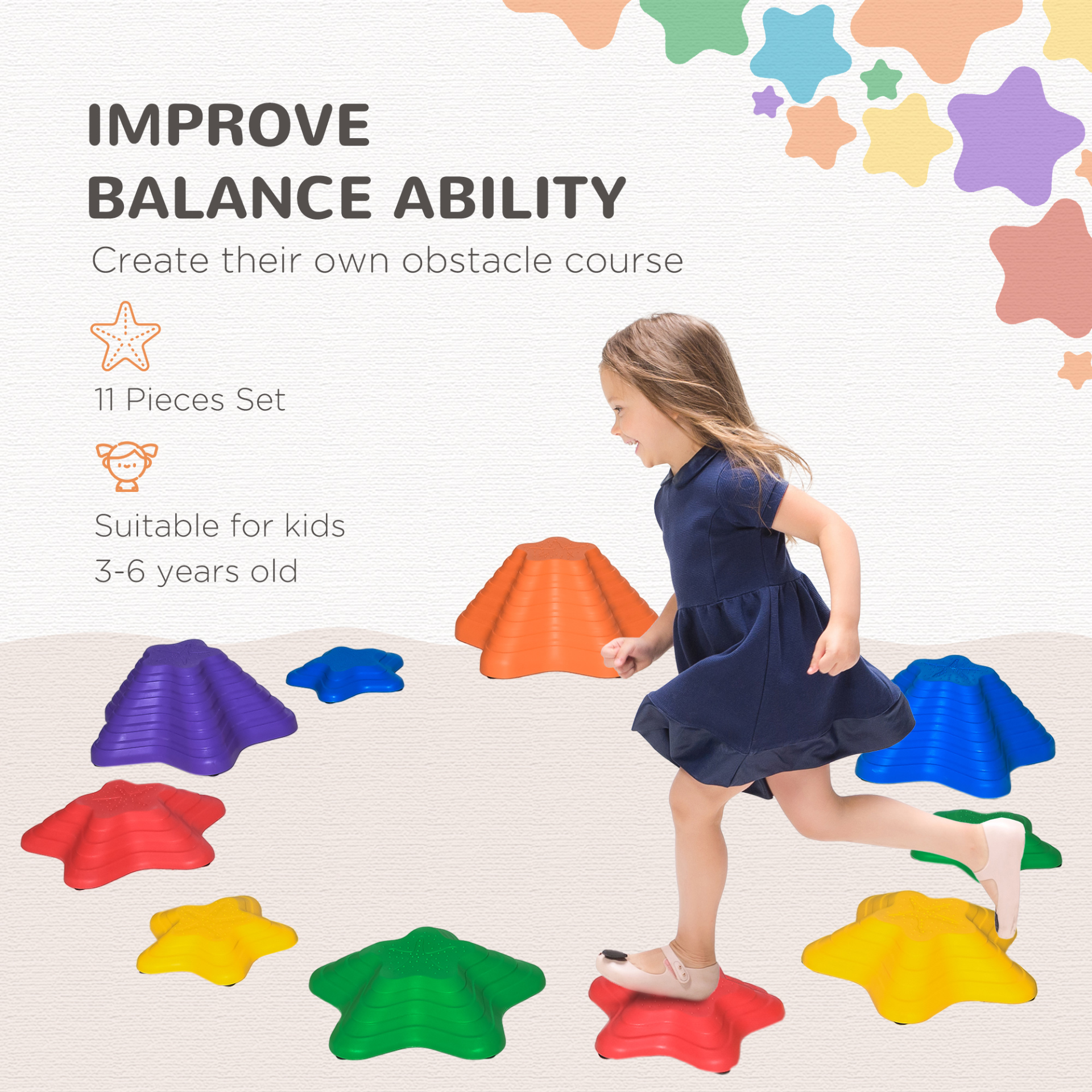 Outsunny 11-Piece Starfish Balance Stepping Stones for Kids - Non-slip, Stackable, and Multicoloured MyLibelula