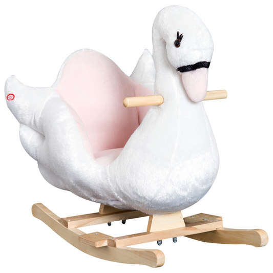 HOMCOM Kids Rocking Horse Plush Swan Toy with Safety Seat for Toddlers 18 Months+, White and Pink MyLibelula