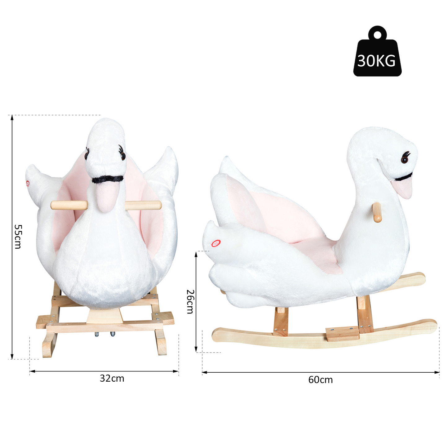 HOMCOM Kids Rocking Horse Plush Swan Toy with Safety Seat for Toddlers 18 Months+, White and Pink MyLibelula