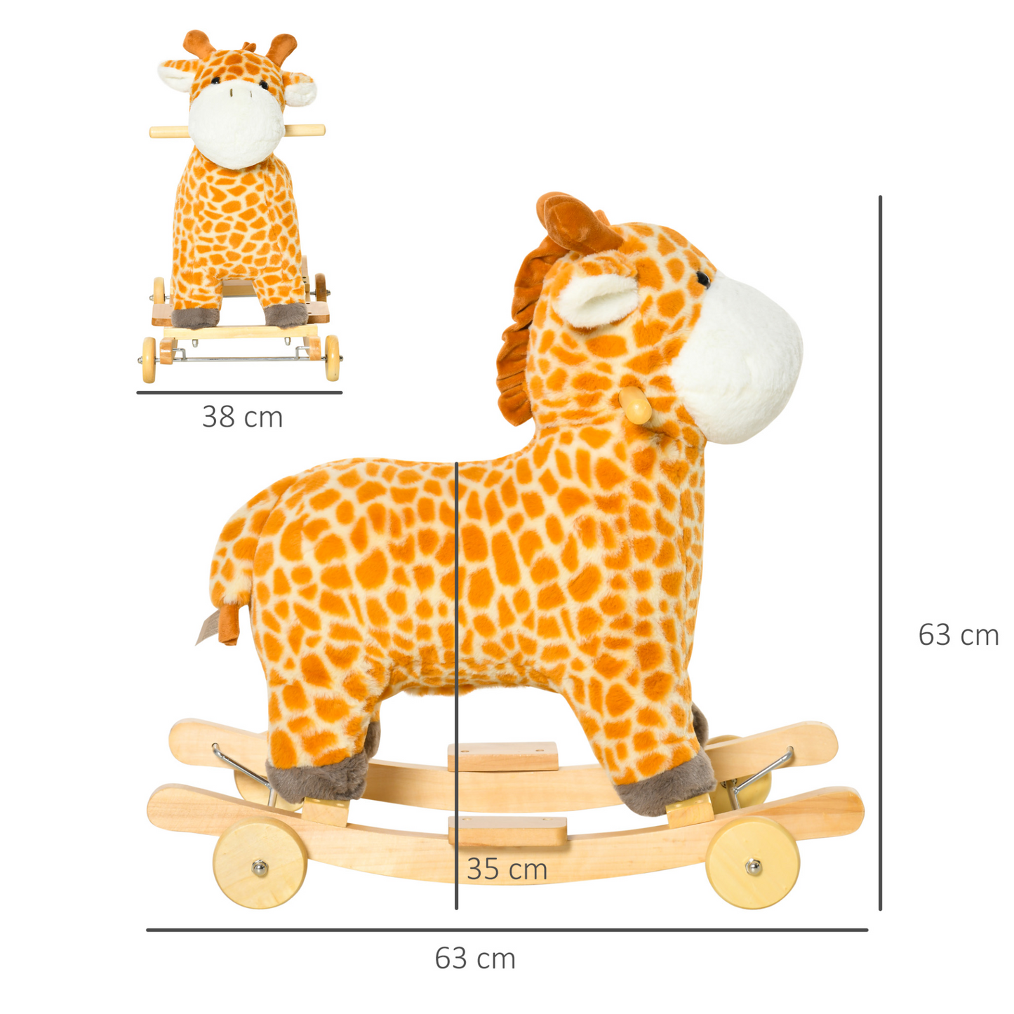 HOMCOM 2 In 1 Kids Toddler Rocking Horse Giraffe Ride-On with Wheels & Animal Sounds | Ages 3-6 MyLibelula