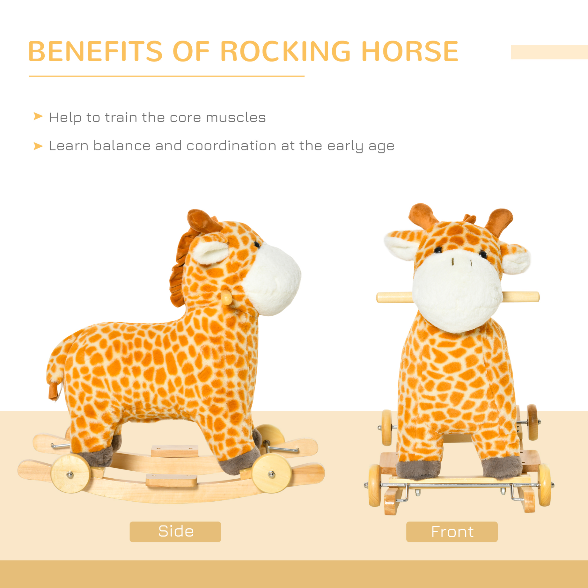 HOMCOM 2 In 1 Kids Toddler Rocking Horse Giraffe Ride-On with Wheels & Animal Sounds | Ages 3-6 MyLibelula