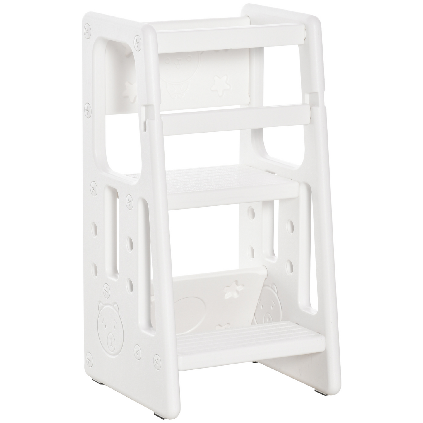 HOMCOM Adjustable Kids Step Stool - Toddler Kitchen Standing Platform with Three Heights, White MyLibelula