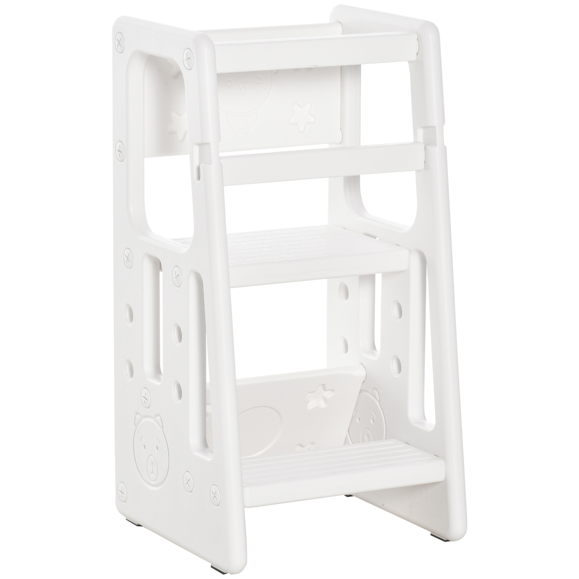 HOMCOM Adjustable Kids Step Stool - Toddler Kitchen Standing Platform with Three Heights, White MyLibelula