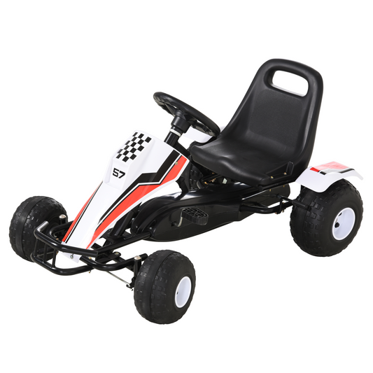 HOMCOM Kids Pedal Go Kart - Manual Ride On Car with Brake, Gears, Steering Wheel, Adjustable Seat, Racing-Style, White MyLibelula