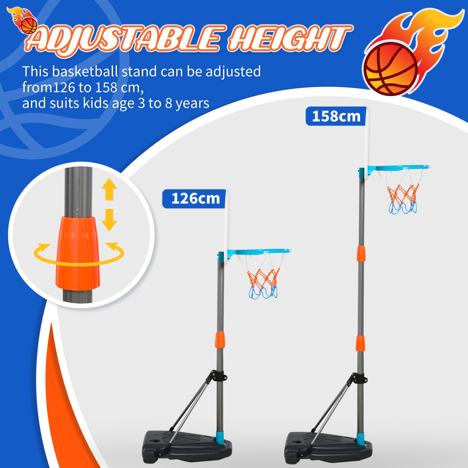 HOMCOM Portable Kids Basketball Hoop & Stand Set | Adjustable Height 126-158 cm, Ball, Pump & Net Included MyLibelula