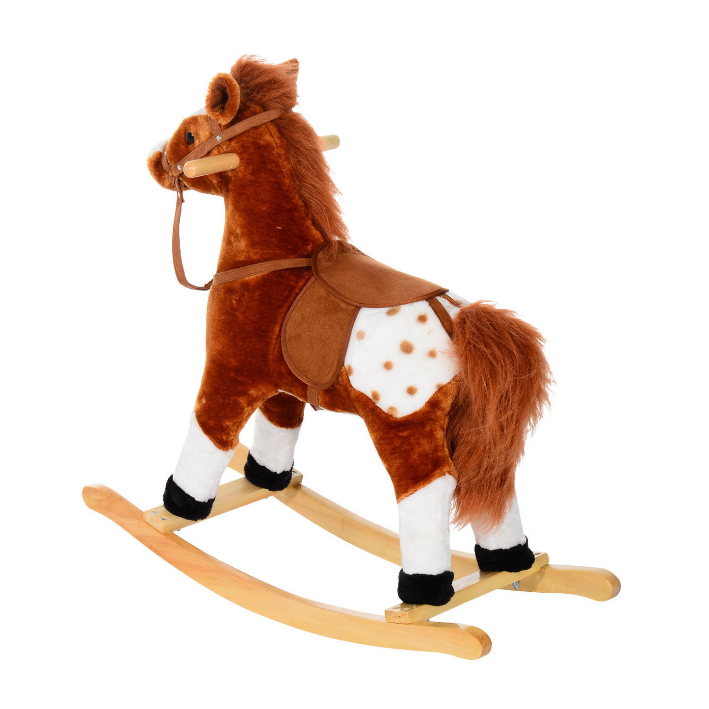 HOMCOM Children's Plush Rocking Horse with Handle Grip and Sound - Traditional Toy in Brown MyLibelula