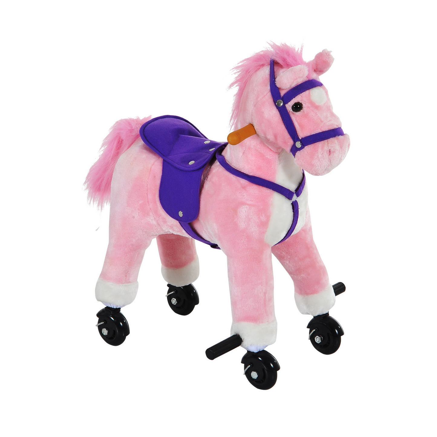 HOMCOM Wooden Action Pony Plush Toy - Wheeled Ride-On Horse with Sounds (Pink) MyLibelula