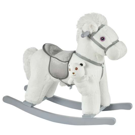 HOMCOM Kids Plush Ride-On Rocking Horse Toy with Realistic Sounds - For Children 18-36 Months, White MyLibelula