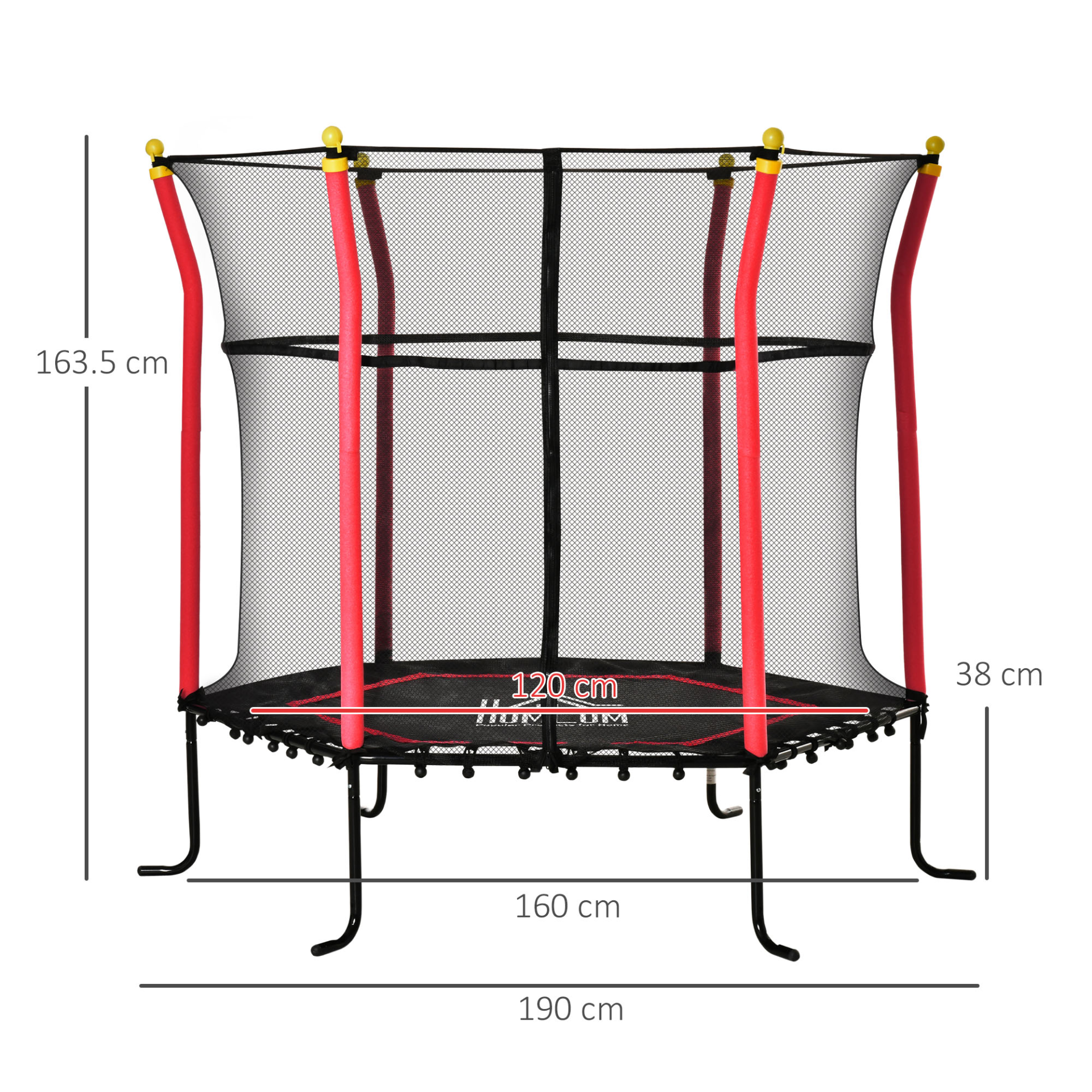 HOMCOM 63 Inch Kids Trampoline with Enclosure Net - Indoor & Outdoor Mini Trampoline for Ages 3-10, Red MyLibelula