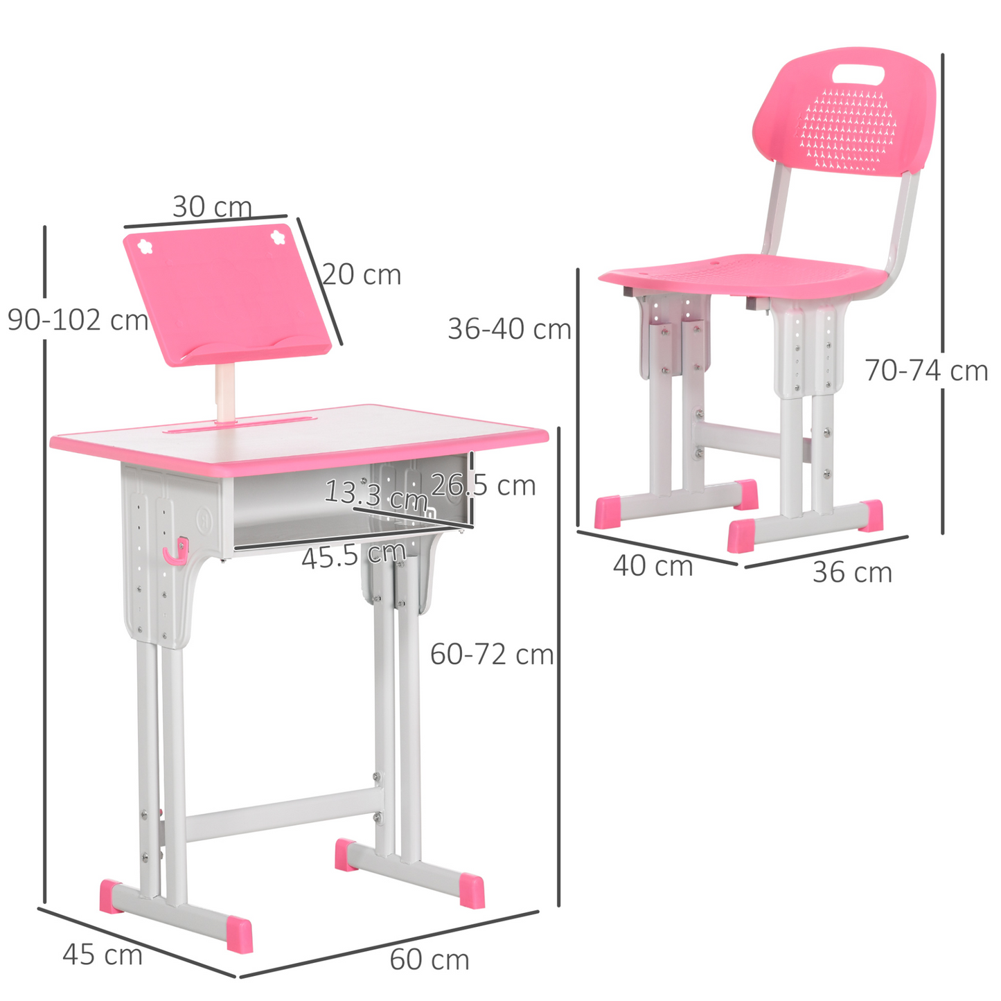 HOMCOM Kids Desk and Chair Set - Adjustable Height, Study Table with Storage - Pink MyLibelula