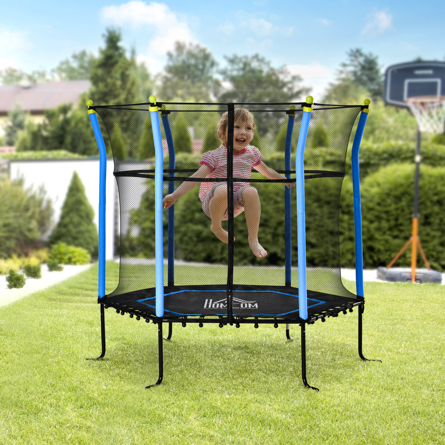 HOMCOM 5.2FT Kids Trampoline with Enclosure Net - Indoor/Outdoor Trampolines for Children Ages 3-10, Blue MyLibelula