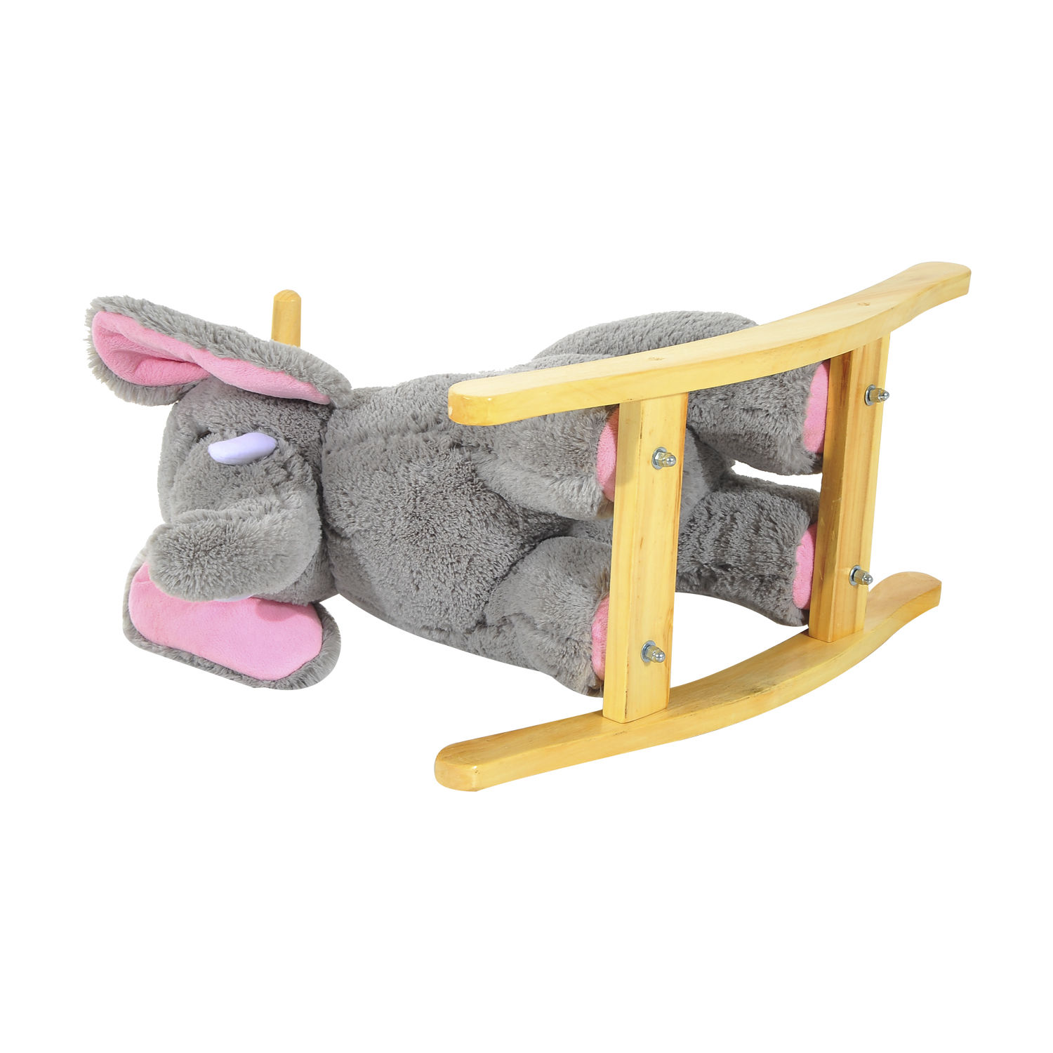 HOMCOM Kids Rocking Horse Plush Ride-on Grey Elephant with 32 Nursery Rhymes - Soft & Safe Traditional Wooden Rocker MyLibelula