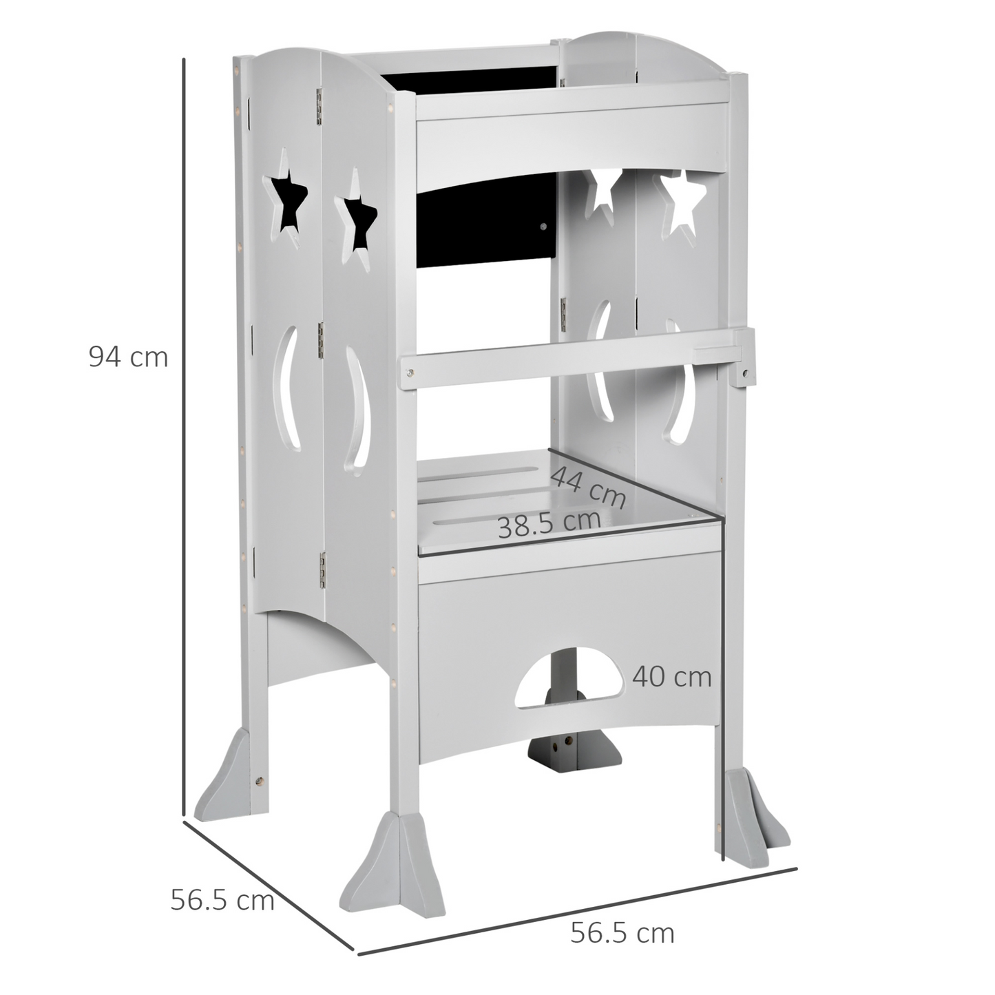 HOMCOM Kids Step Stool Toddler Kitchen Stool with Blackboard & Lockable Handrail - Grey MyLibelula