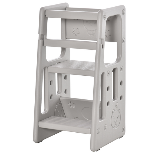 HOMCOM Kids Step Stool Adjustable Standing Platform Toddler Kitchen Stool - Grey | 3 Adjustable Heights | Safe & Sturdy Design MyLibelula