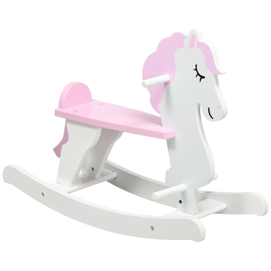 HOMCOM Kids Pink Wooden Rocking Horse - Safe Ride-On Toy for Ages 1-3 | Sturdy & Fun MyLibelula