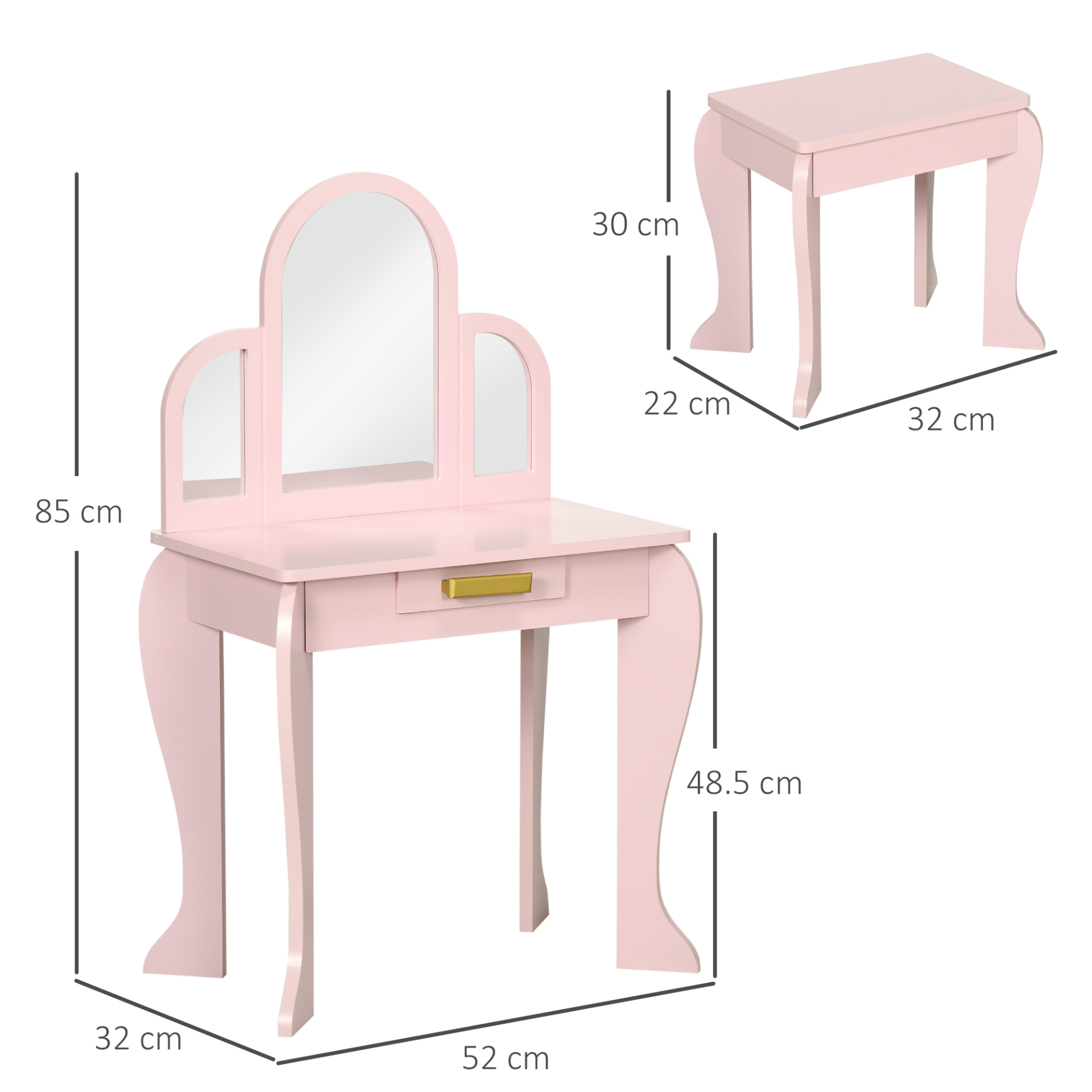 HOMCOM Kids Dressing Table Set - Pink Vanity with Mirror & Stool for Ages 3-6 MyLibelula