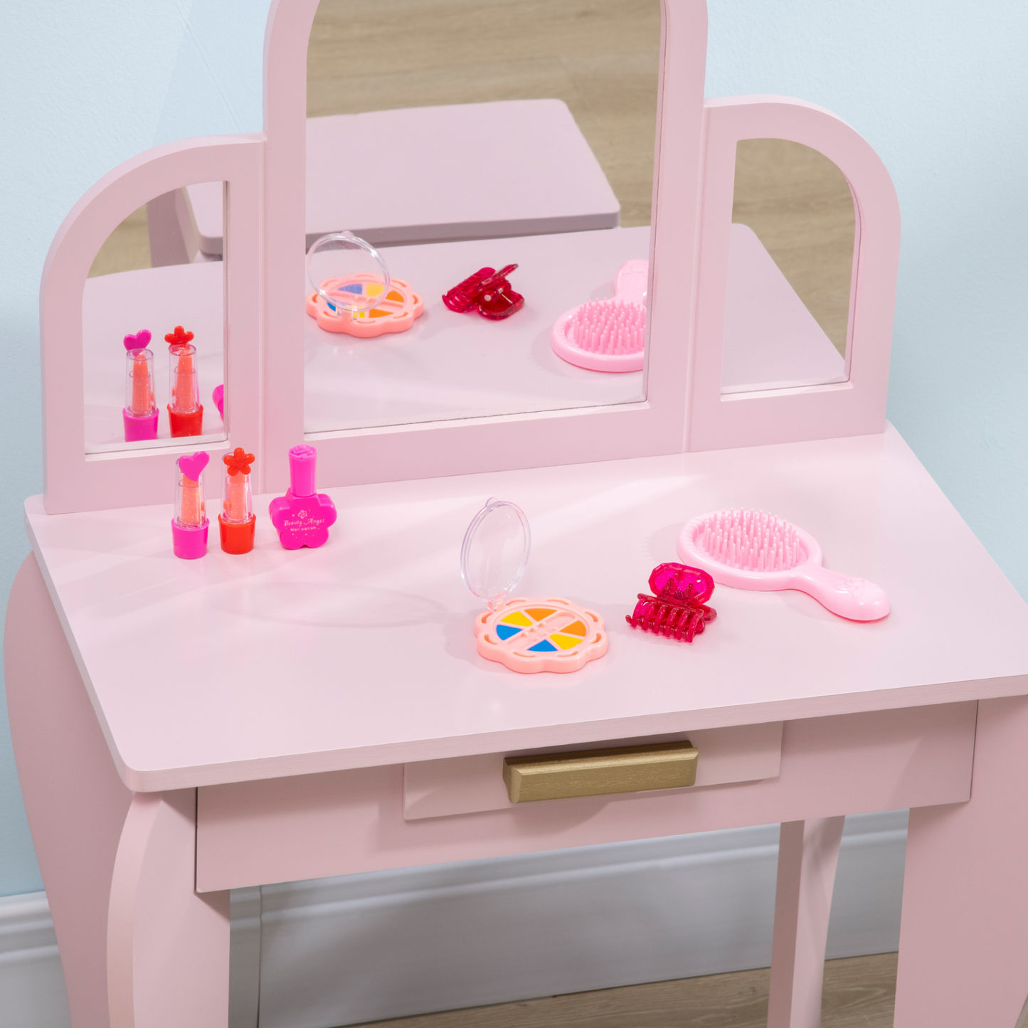 HOMCOM Kids Dressing Table Set - Pink Vanity with Mirror & Stool for Ages 3-6 MyLibelula