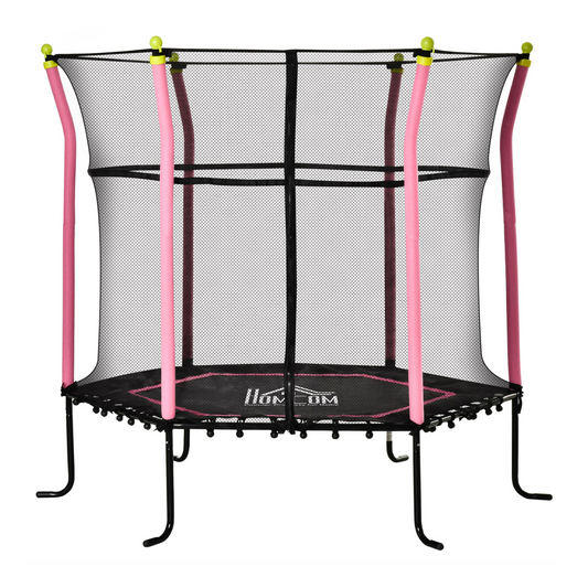 HOMCOM 5.2FT Kids Trampoline With Enclosure Net - Mini Indoor Outdoor Trampoline for Toddlers Age 3-10, Pink MyLibelula