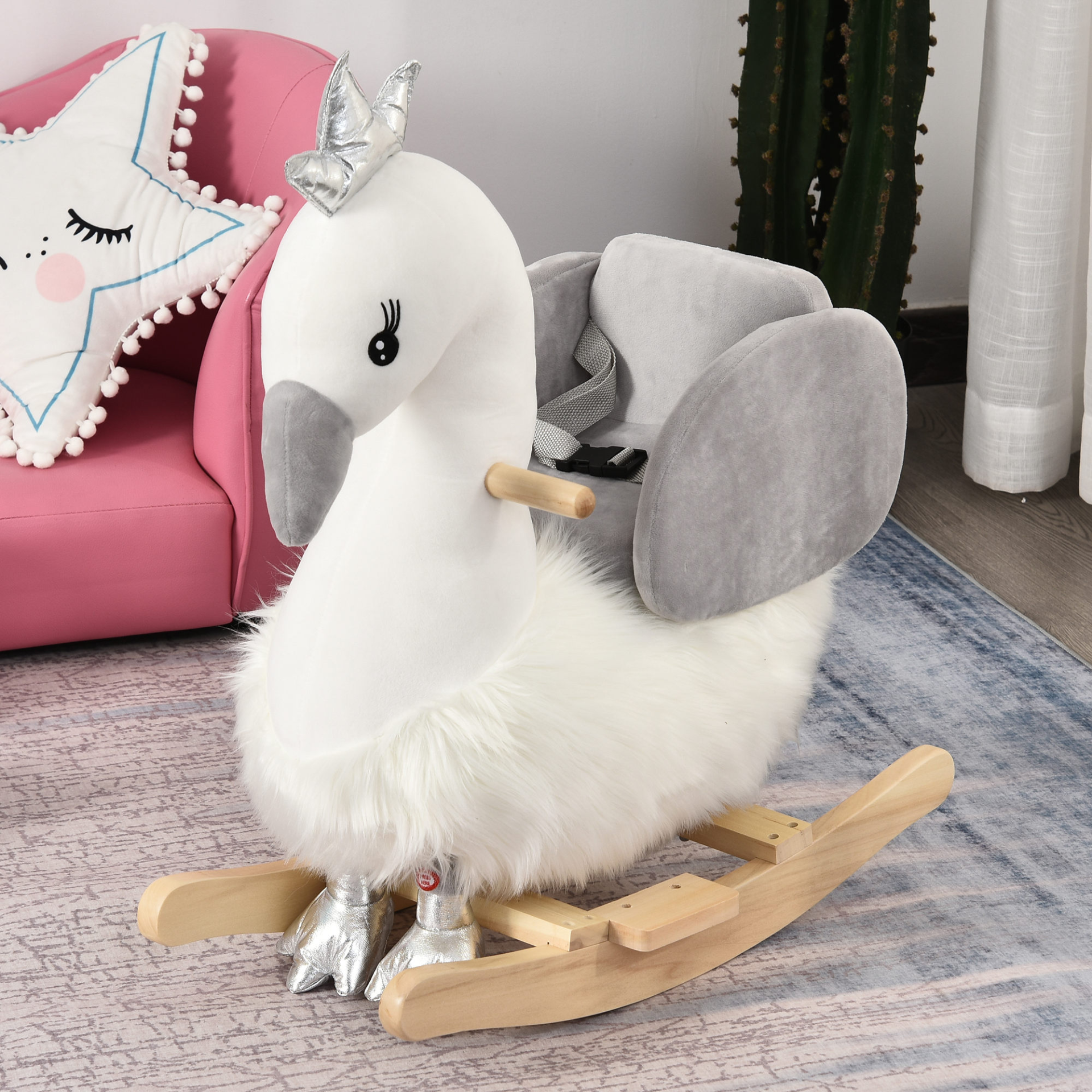 HOMCOM Kids Ride On Swan Rocking Horse – Plush, Sound, Safety Belt – Perfect for Toddlers 18-36 Months MyLibelula