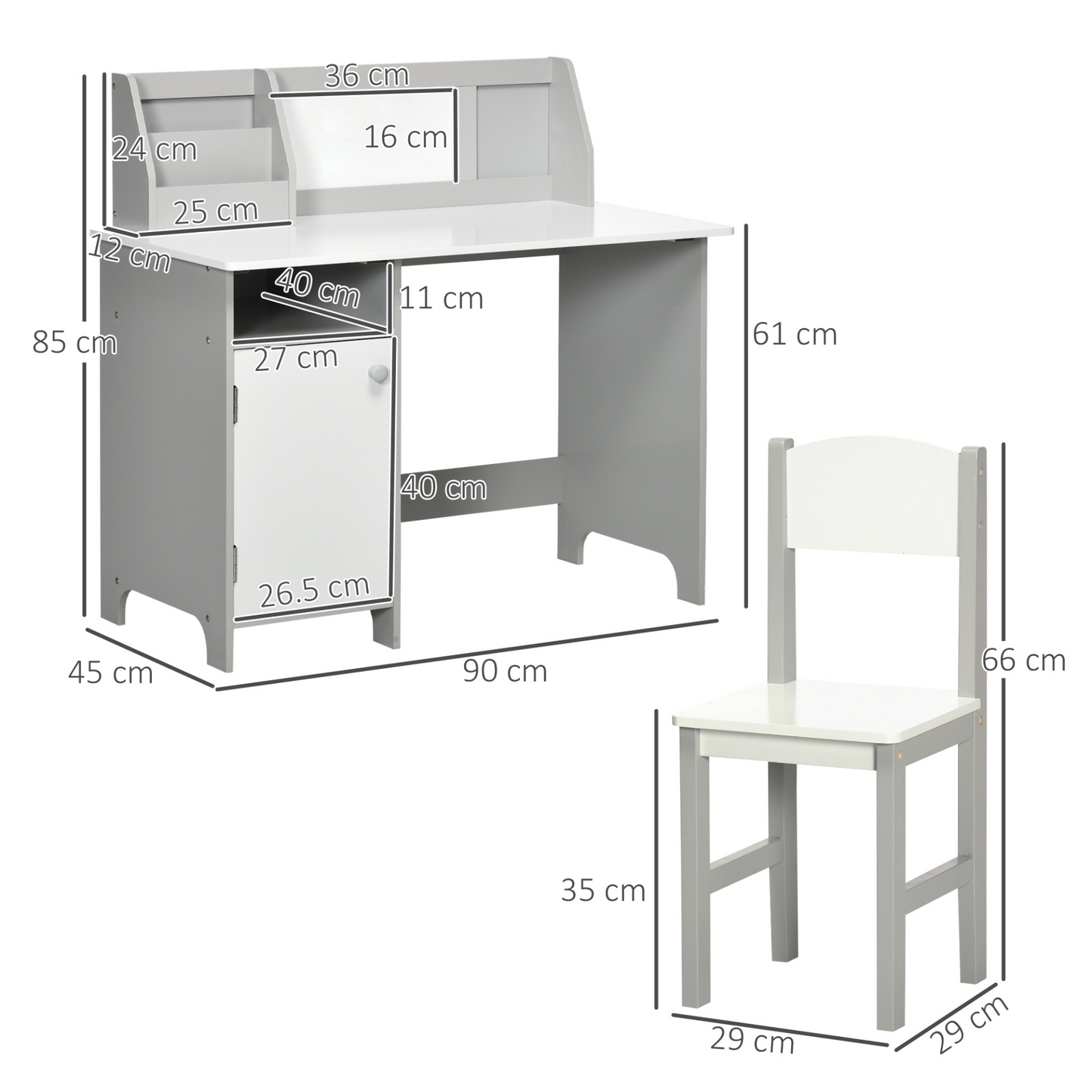 HOMCOM Kids Table and Chair Set with Whiteboard - Two-Piece Toddler Furniture, Grey MyLibelula