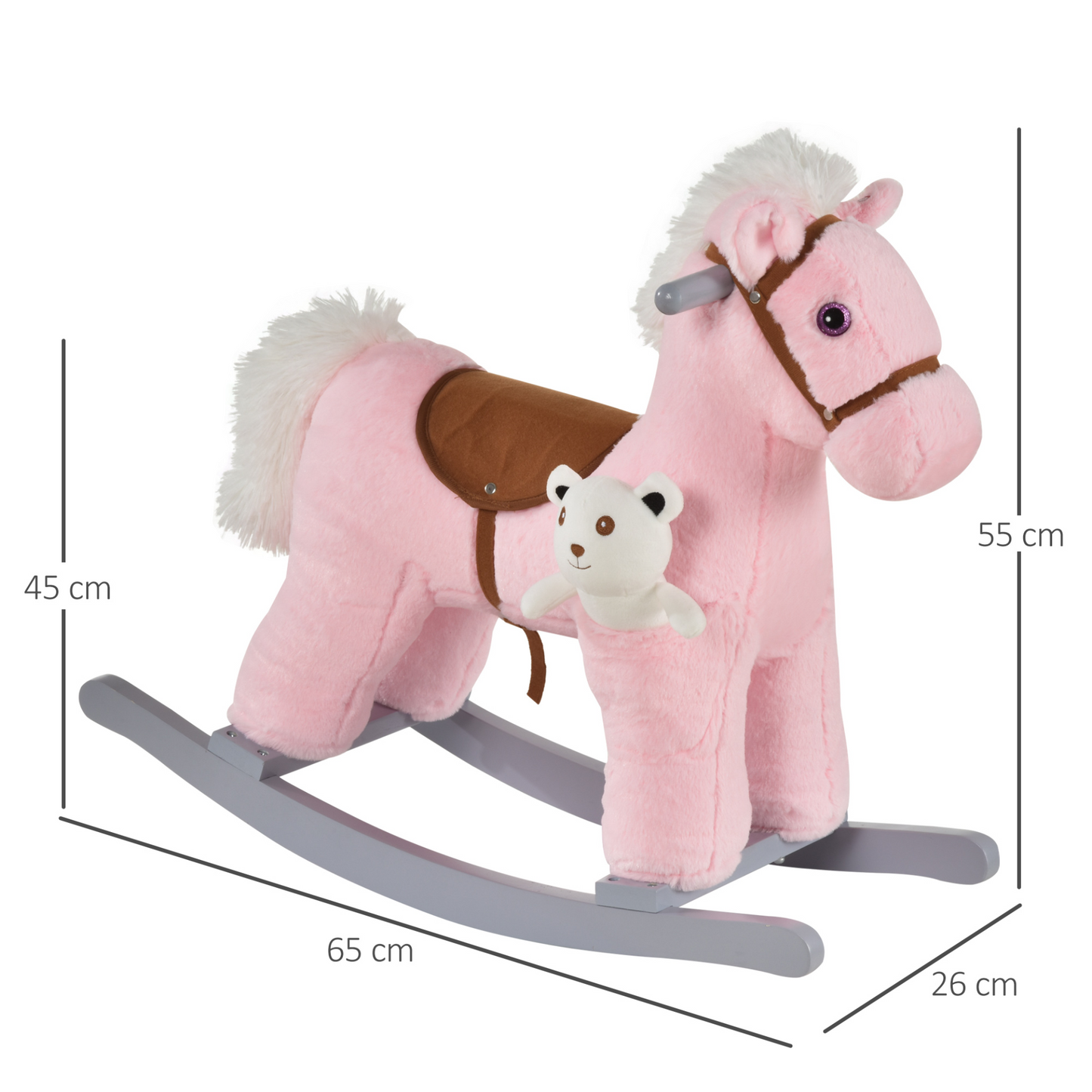 HOMCOM Pink Plush Ride-On Rocking Horse Toy with Realistic Sounds for Toddlers Aged 18-36 Months MyLibelula