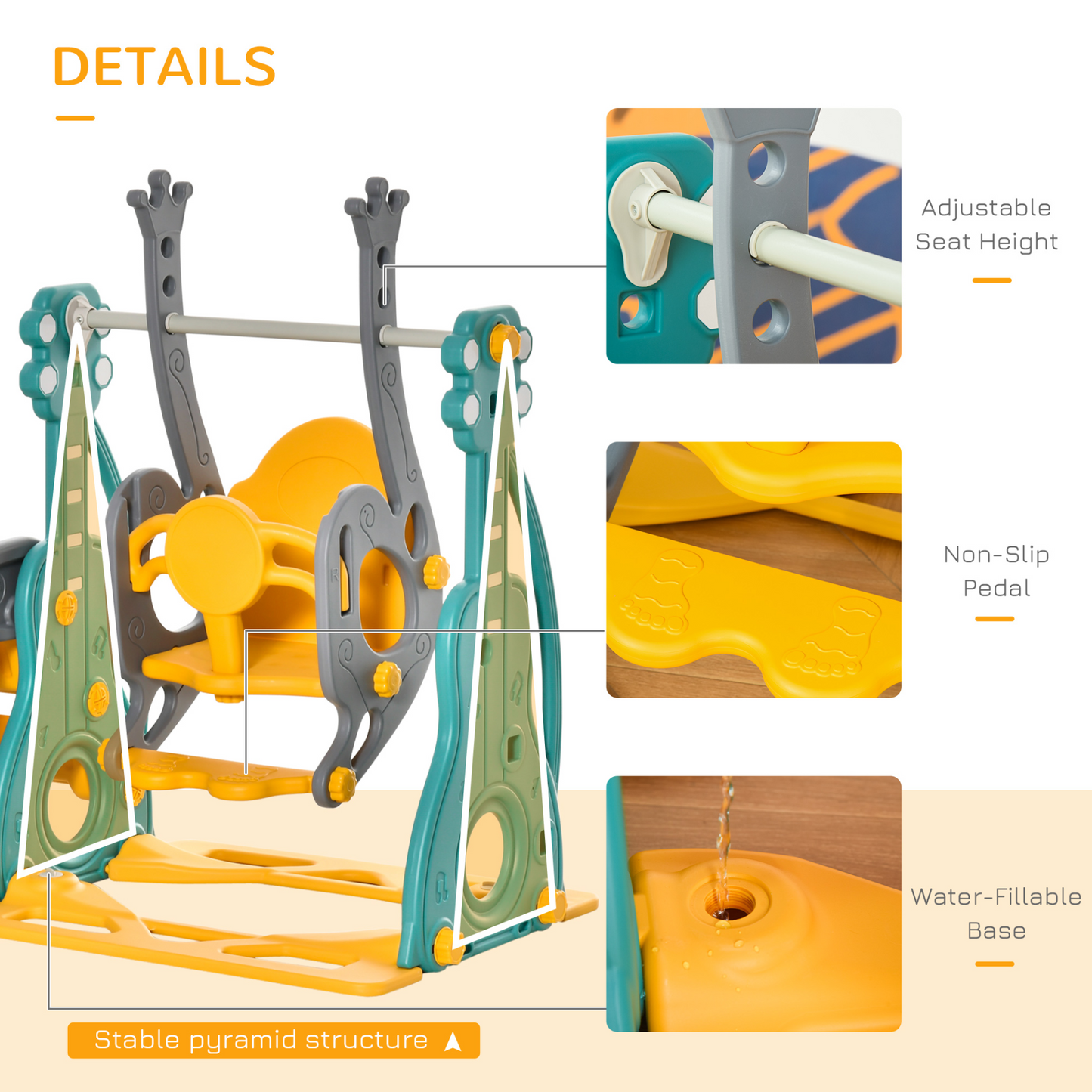 HOMCOM 3-IN-1 Kids Swing and Slide Set with Basketball Hoop | Adjustable Seat Height | Toddler Playground Activity Center for Indoor & Outdoor Play MyLibelula