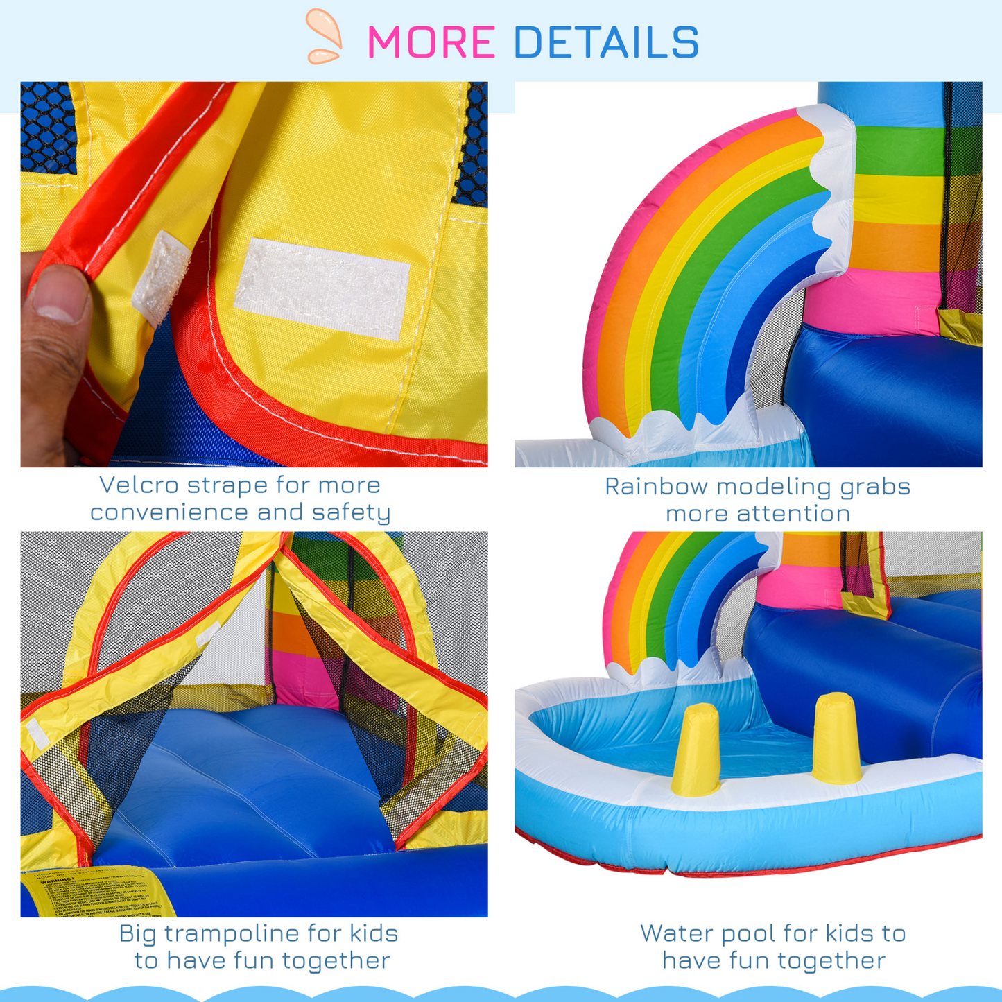 Outsunny Kids Rainbow Bouncy Castle & Pool House Inflatable Trampoline with Blower Pump - Outdoor Fun for 3-8 Years, 2.8 x 1.7 x 1.55m MyLibelula