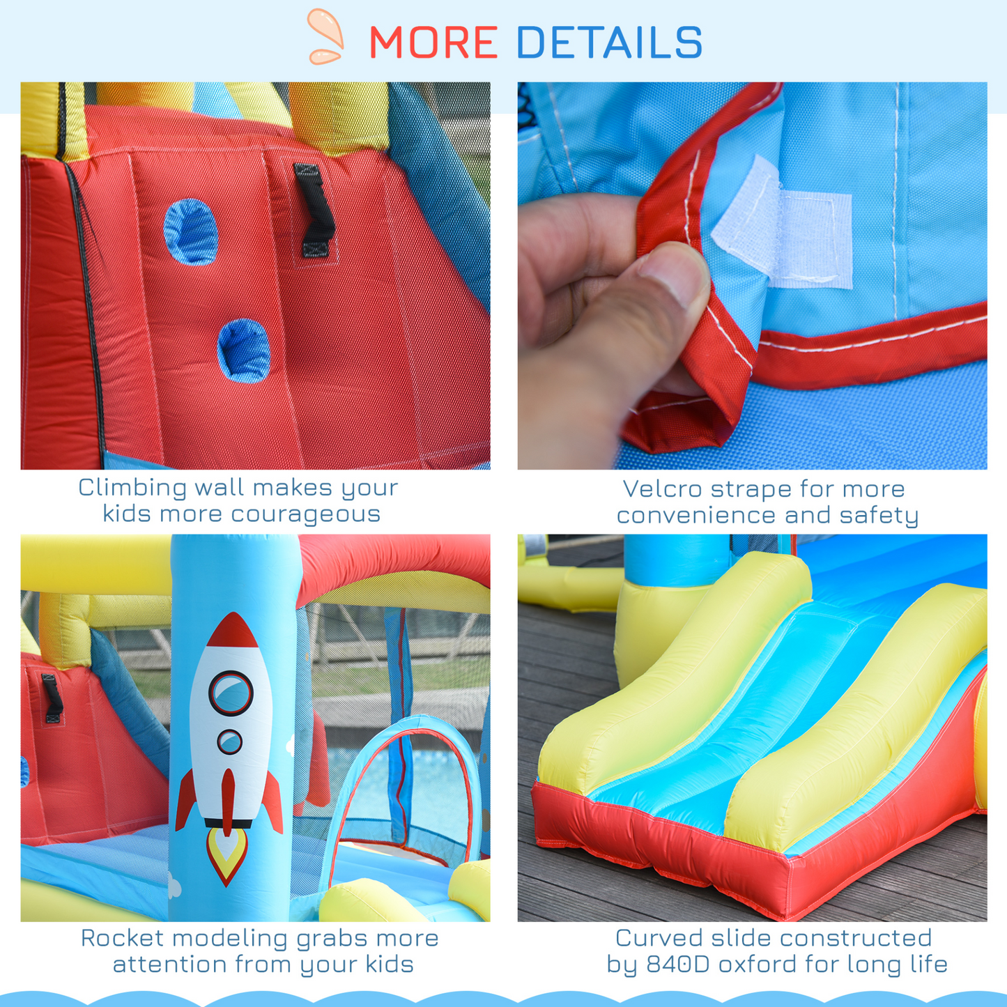 Outsunny Kids Bounce Castle House | 3-in-1 Inflatable Trampoline, Slide & Water Pool | Rocket Design MyLibelula