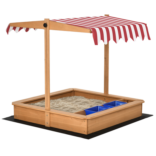 Outsunny Kids Wooden Sandbox with Adjustable Canopy, Bottom Liner, & Plastic Basins - Ideal for Children Aged 3-7 MyLibelula