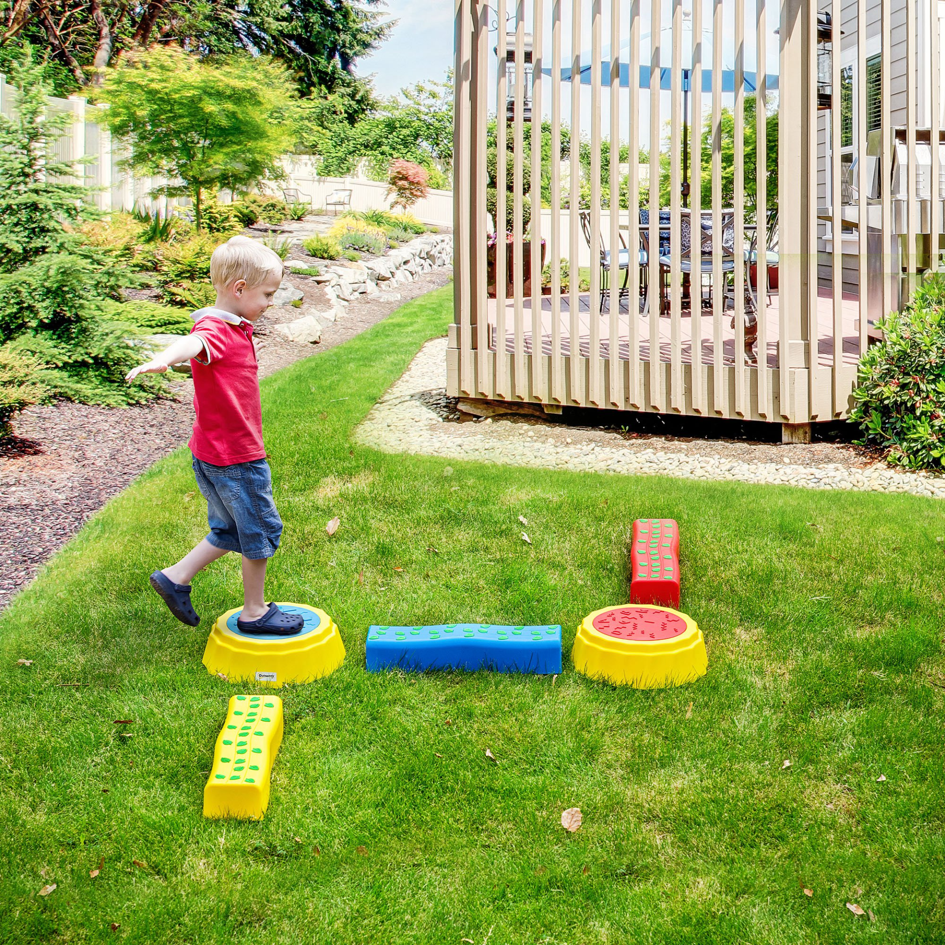 Outsunny 5 PCS Kids Stepping Stones Balance Beam Set - Non-Slip, Stackable, Durable for Toddlers MyLibelula